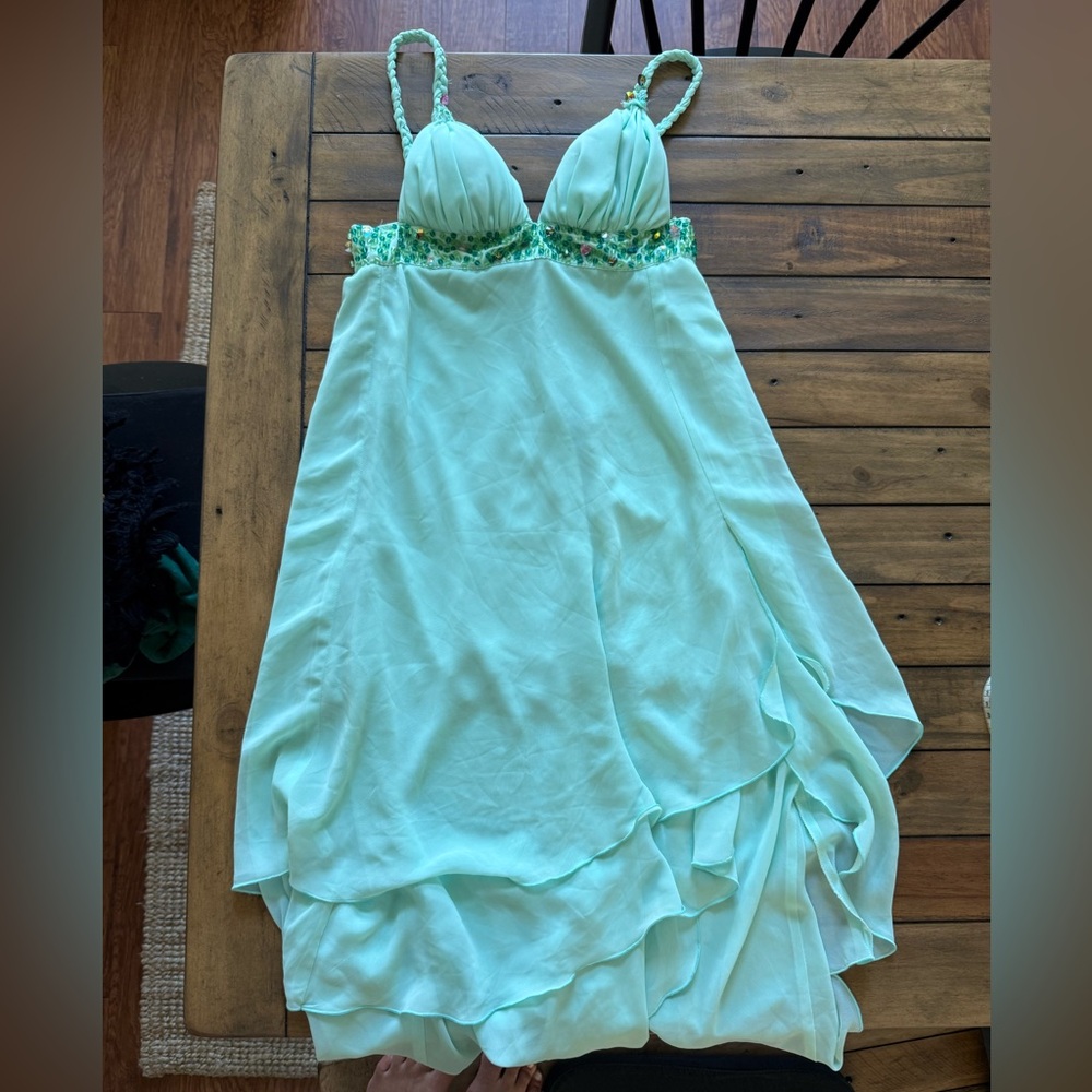 Handmade Elegant Mint Green Women's chiffon dress